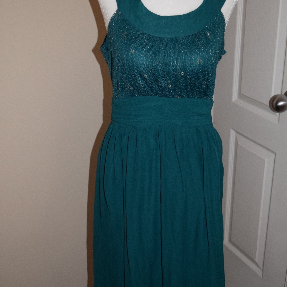 Peacock teal cocktail dress with lace
